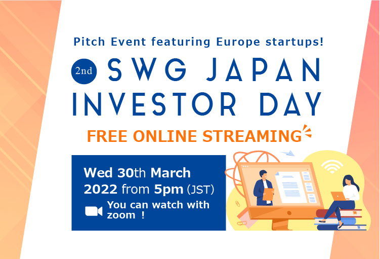 Startup Wise Guys Alesco Ventures For anyone interested in startup investments or business alliances with European companies! Pitch Event featuring European startups Live streaming of SWG Japan Investor Day